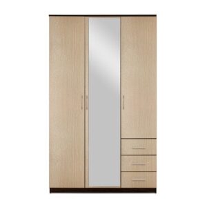 Картинка Шкаф Камелия 3-х дверный – 3 ящика с зеркалом Венге Беленый Дуб дизайн-1 ракурс-1