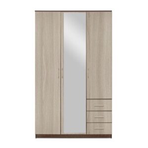 Картинка Шкаф Камелия 3-х дверный – 3 ящика с зеркалом Ясень Темный Светлый дизайн-2 ракурс-1