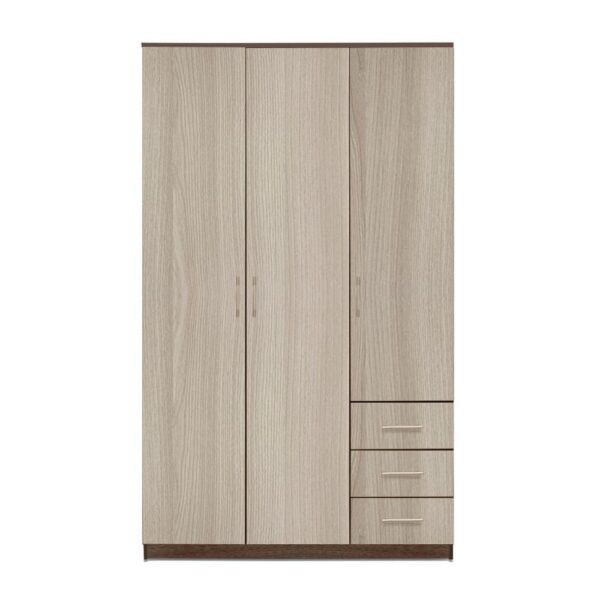 Картинка Шкаф Камелия 3-х дверный – 3 ящика Ясень Темный Светлый дизайн-2 ракурс-1