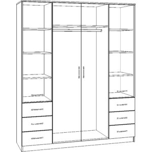 Картинка Шкаф 4-х дверный - 6 ящиков дизайн 2 черно-белая схема ракурс-1